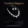 Elegant Butterfly Pearl Jewelry Set Butterfly Rhinestone Pearl Necklace & Earrings Set Timeless Butterfly Pearl Set for Women