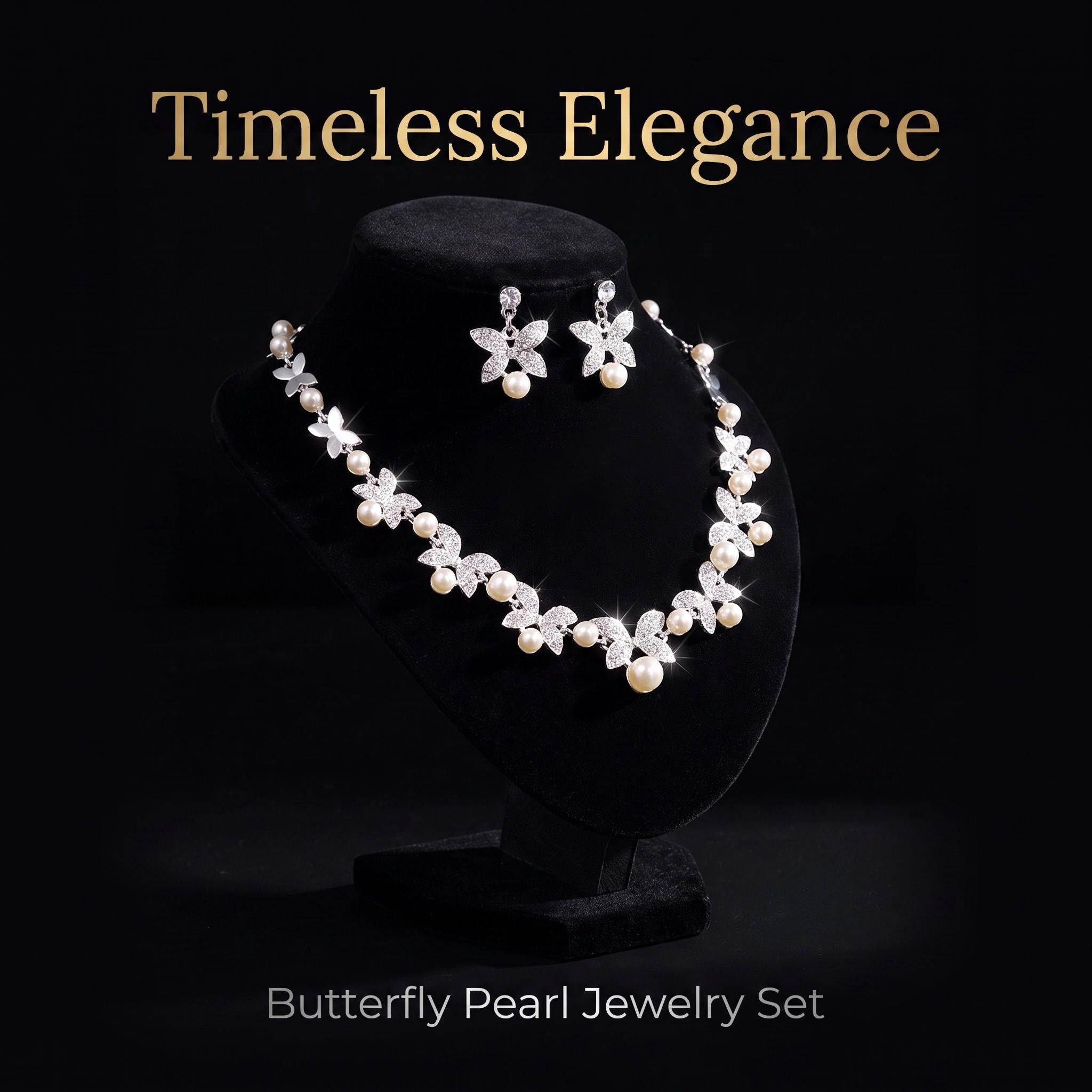 Elegant Butterfly Pearl Jewelry Set Butterfly Rhinestone Pearl Necklace & Earrings Set Timeless Butterfly Pearl Set for Women