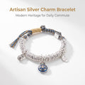 Solid Silver Charm Bracelet with Enamel Detail Adjustable Silver Bead Bracelet with Artisan Charm Heritage-Inspired Silver Charm Bracelet for Daily Wear