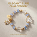 Light Luxury Natural Blue Chalcedony Beaded Bracelet with Clear Quartz, Rhinestone Snowflake & Transparent Butterfly Charms, 14K Gold Plated Elegant Healing Crystal Jewelry Gift for Women