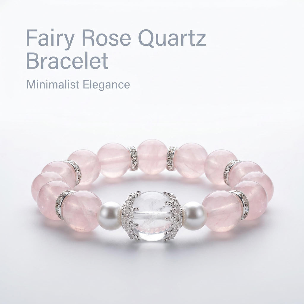 Fairy Natural Rose Quartz Bracelet, Healing Pink Crystal Beaded Bracelet with Clear Quartz, Pearl & Silver Rhinestone Spacers, Minimalist Elegant Women Jewelry Gift for Daily Office Wear