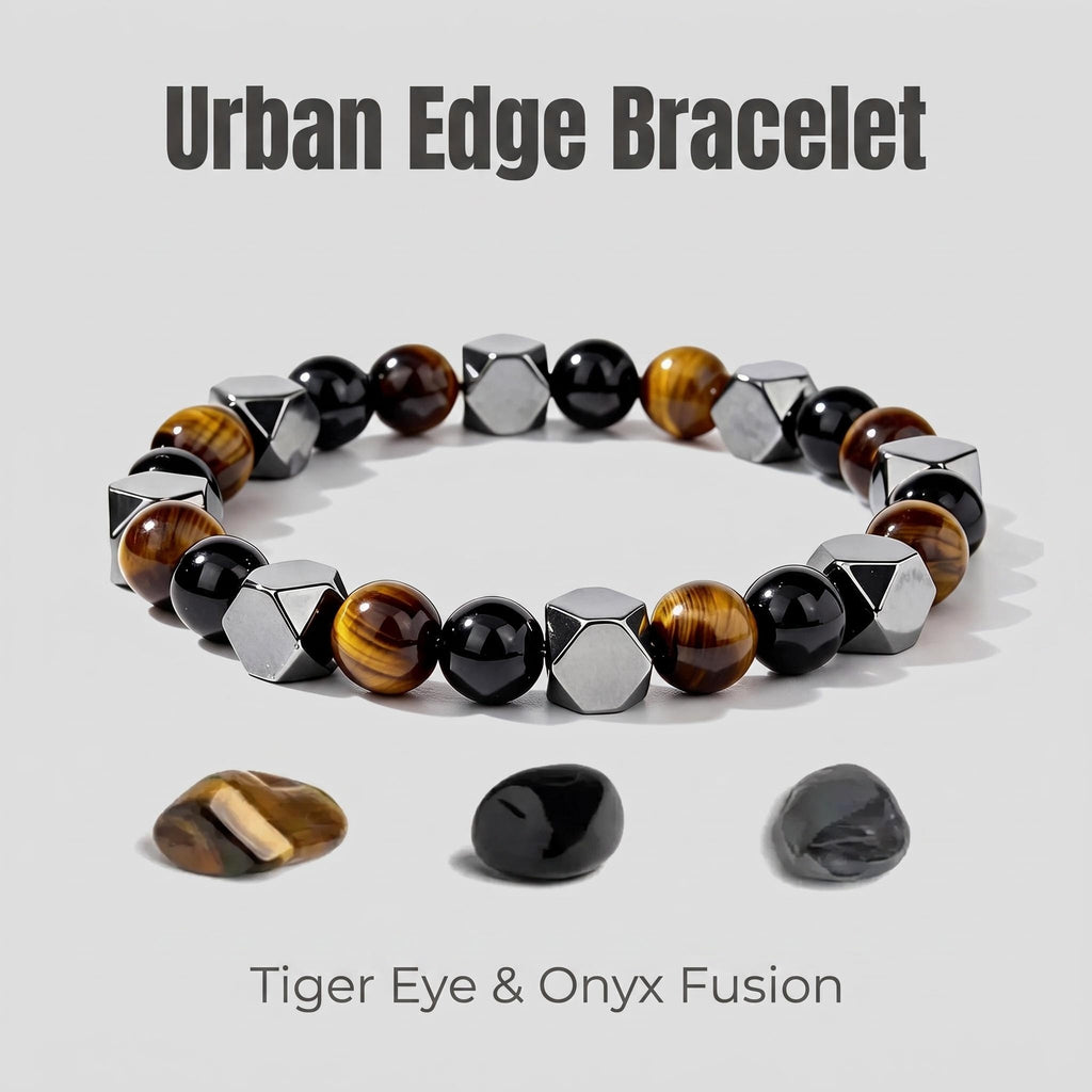 Tiger Eye and Black Onyx Beaded Bracelet Men’s Urban Stone Bracelet with Faceted Hematite Everyday Bracelet with Tiger Eye & Onyx Fusion