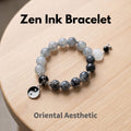 Zen Ink Wash Stone Beaded Bracelet with Yin Yang Charm & White Lotus Pendant, Oriental Spiritual Balance Meditation Crystal Bracelet Unisex Yoga Jewelry Gift for Men Women