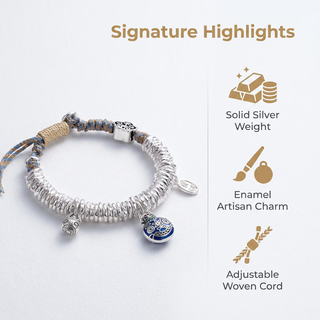 Solid Silver Charm Bracelet with Enamel Detail Adjustable Silver Bead Bracelet with Artisan Charm Heritage-Inspired Silver Charm Bracelet for Daily Wear