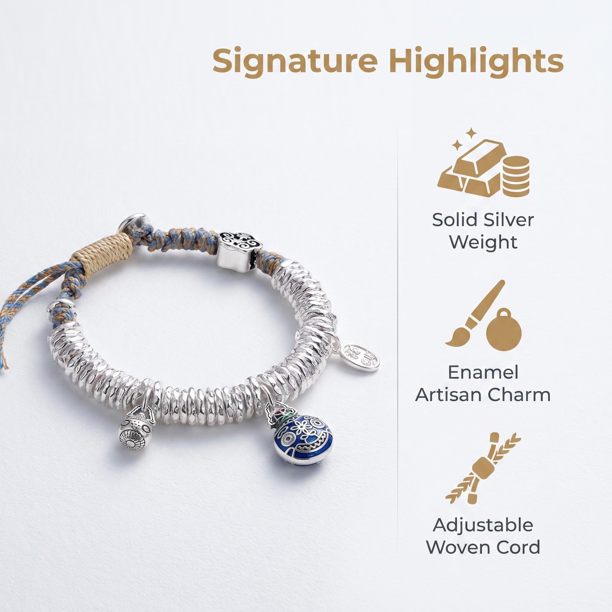 Solid Silver Charm Bracelet with Enamel Detail Adjustable Silver Bead Bracelet with Artisan Charm Heritage-Inspired Silver Charm Bracelet for Daily Wear
