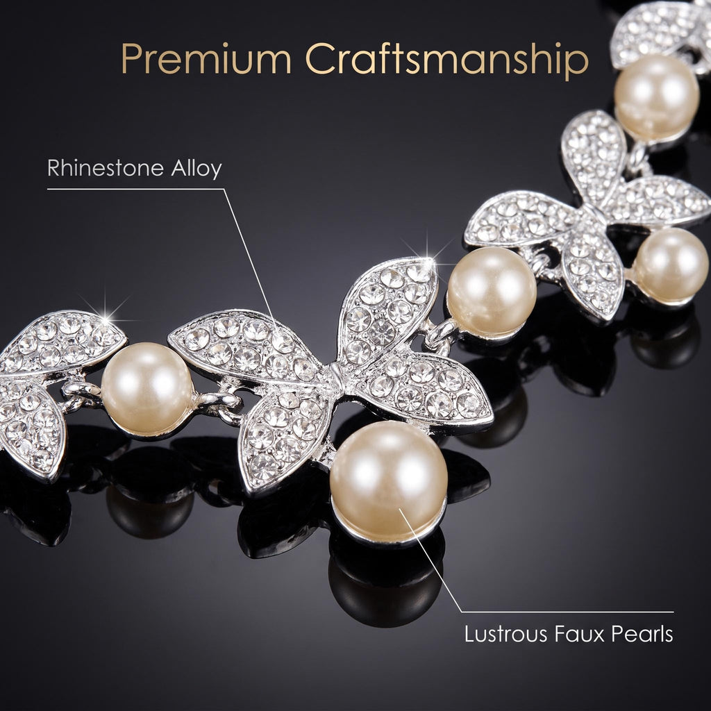 Elegant Butterfly Pearl Jewelry Set Butterfly Rhinestone Pearl Necklace & Earrings Set Timeless Butterfly Pearl Set for Women