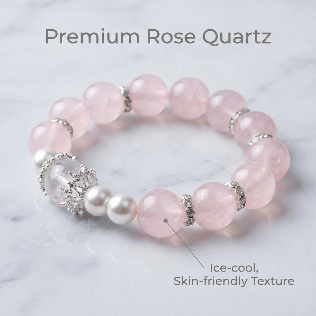 Fairy Natural Rose Quartz Bracelet, Healing Pink Crystal Beaded Bracelet with Clear Quartz, Pearl & Silver Rhinestone Spacers, Minimalist Elegant Women Jewelry Gift for Daily Office Wear