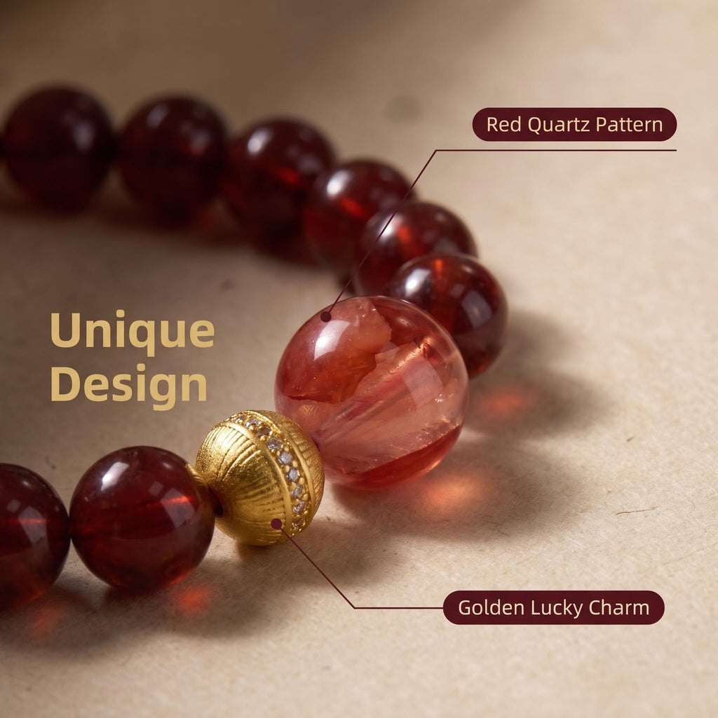 Natural Garnet Beaded Bracelet with Orange Accent Premium Garnet Bracelet for Women Translucent Natural Garnet Bracelet with Gold Char