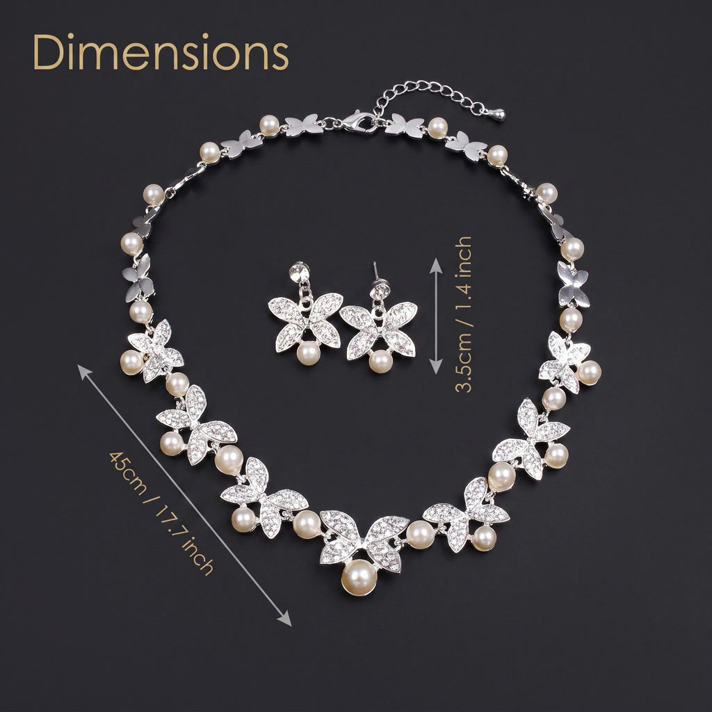 Elegant Butterfly Pearl Jewelry Set Butterfly Rhinestone Pearl Necklace & Earrings Set Timeless Butterfly Pearl Set for Women