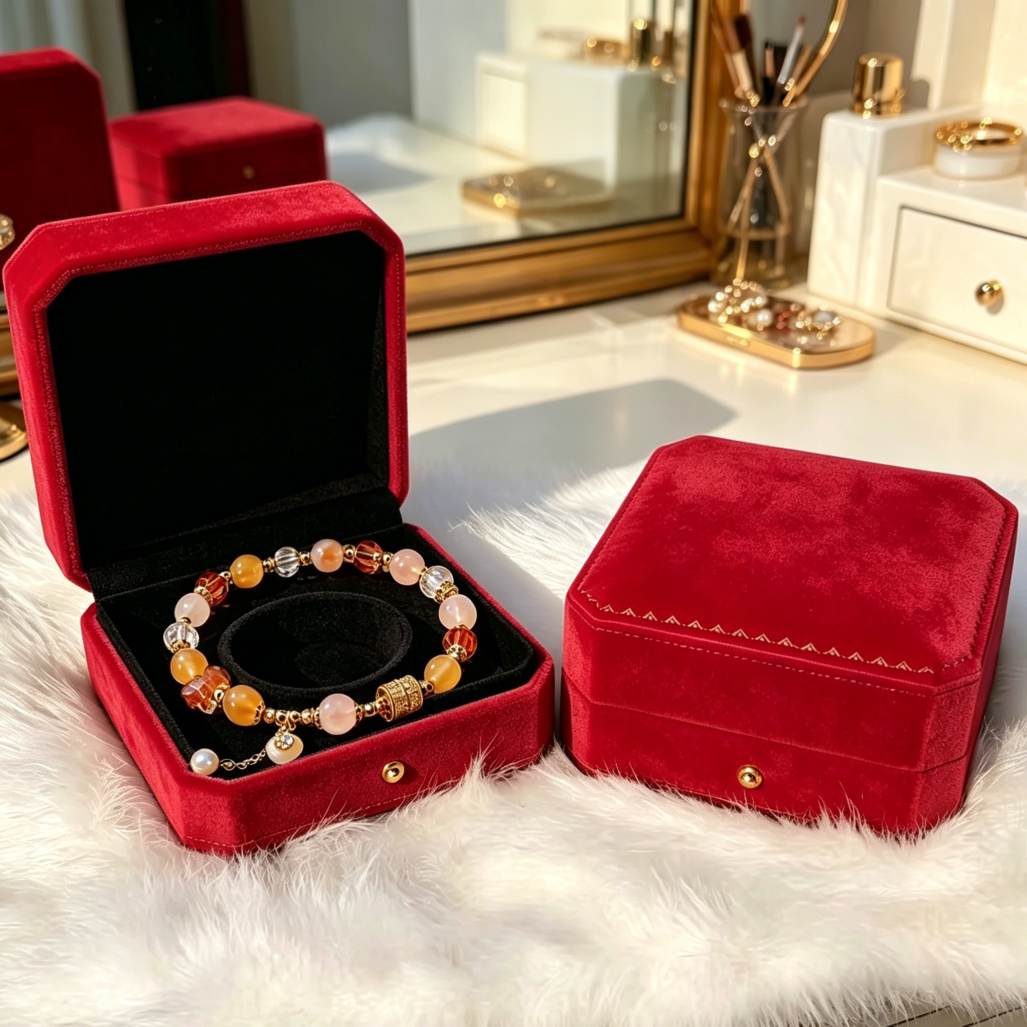 Warm Tone Chalcedony Crystal Beaded Bracelet | Dainty Zircon Inlaid Elastic Wristband, Oriental Aesthetic Fashion Jewelry Gift for Women